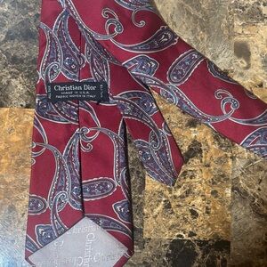 Dior Men's Burgundy and Blue Paisley Silk Tie